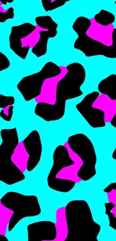 Vibrant turquoise background with black and pink leopard print.