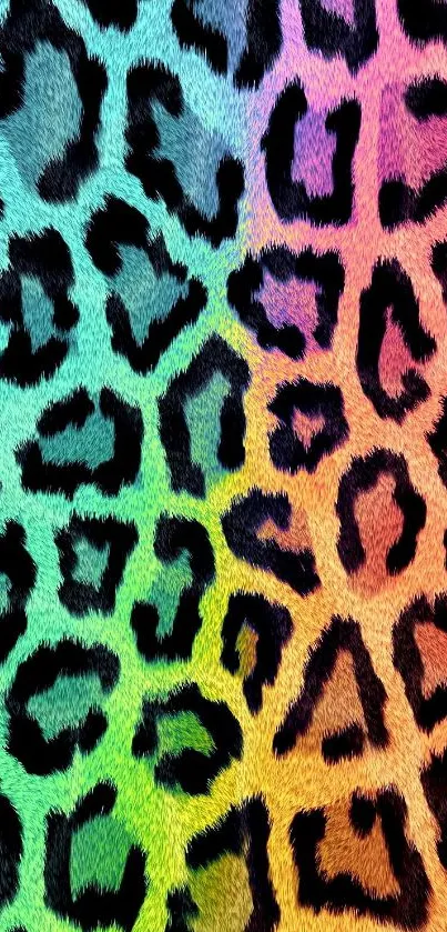 Vibrant leopard print wallpaper with rainbow hues for a bold and stylish look.