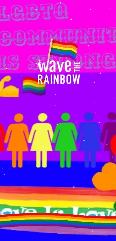 Vibrant LGBTQ wallpaper with rainbow colors and strong community message.