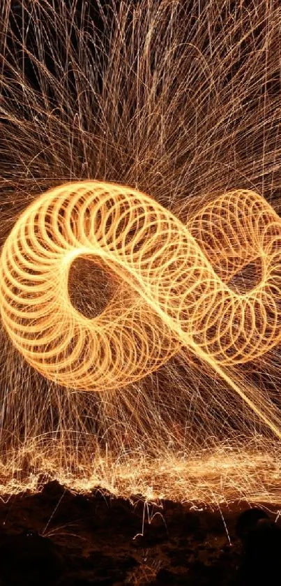 Fiery infinity loop light art creating a vibrant and dynamic pattern.