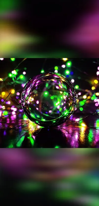 Vibrant purple and green light sphere wallpaper for mobile.