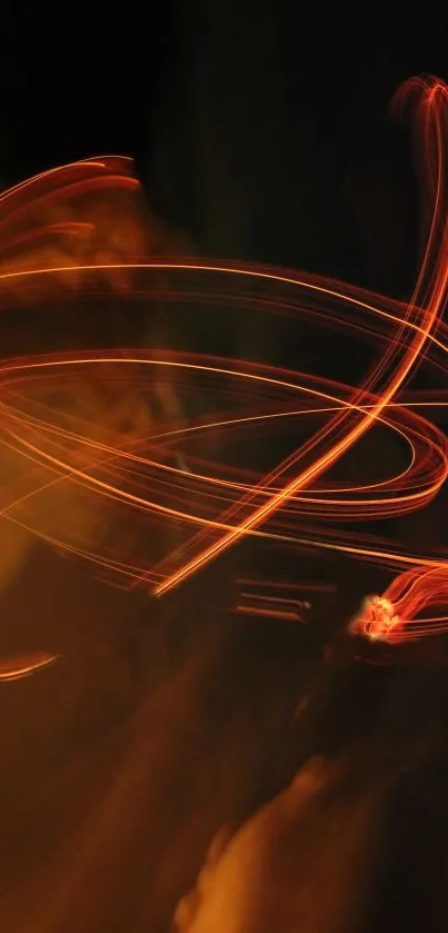 Vibrant orange light swirls on a dark background mobile wallpaper.