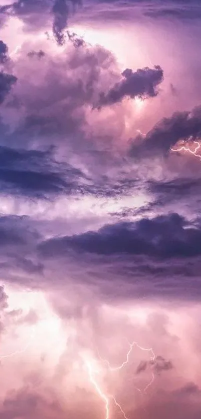 Vibrant lightning storm clouds in a purple sky wallpaper.