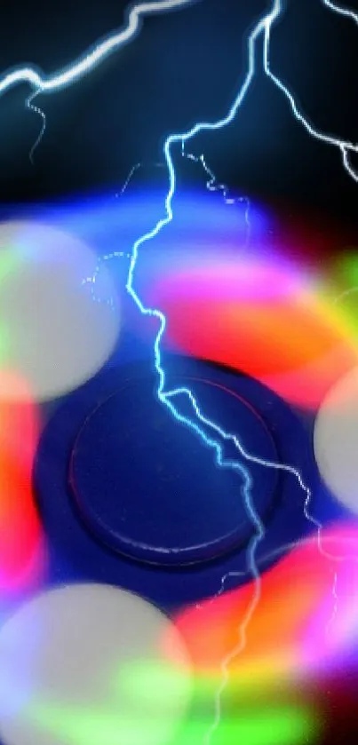 Vibrant fidget spinner with lightning and neon effects.