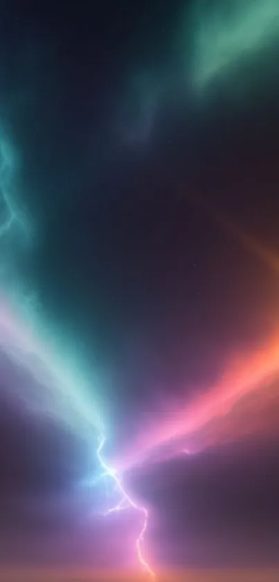 Vibrant neon lightning wallpaper with dark sky hues and colorful highlights.