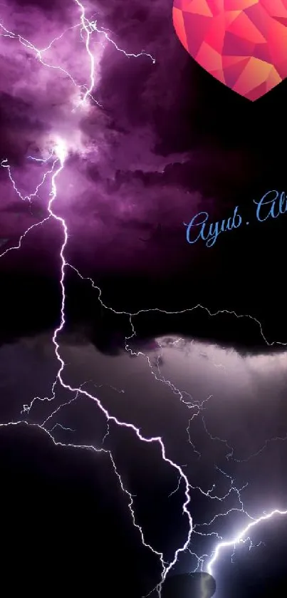 Vibrant lightning storm with purple clouds and dramatic sky.