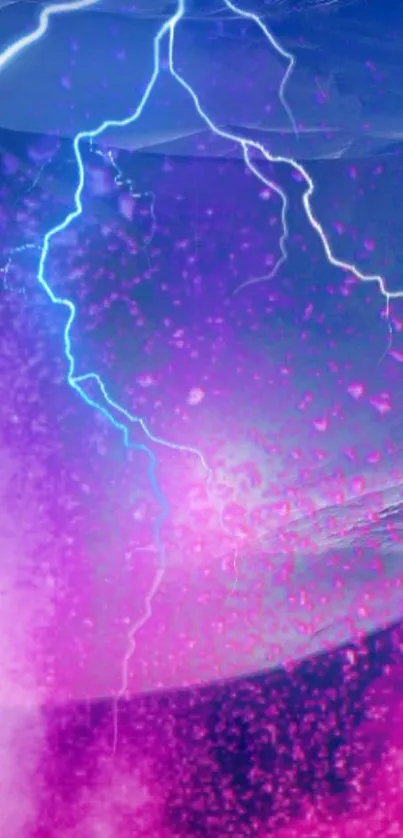 Vibrant purple lightning on a phone wallpaper with neon blues.