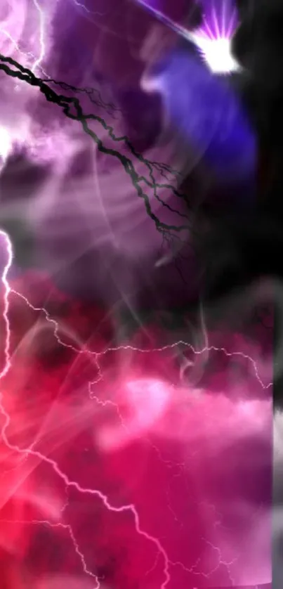 Vibrant purple and red lightning storm mobile wallpaper.