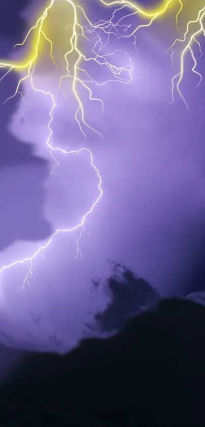 Dynamic purple lightning storm wallpaper for mobile.