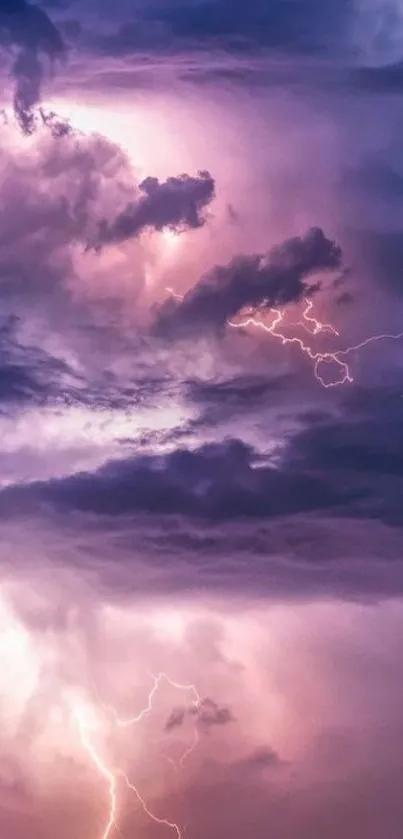 Purple lightning storm clouds wallpaper for mobile screen.