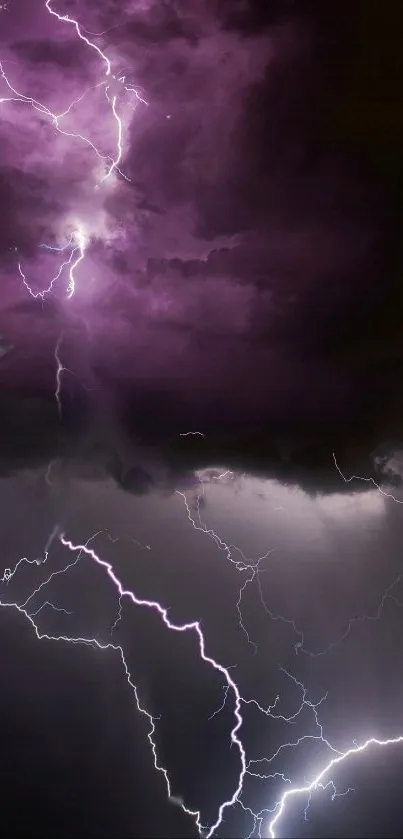 Purple lightning storm with dark clouds and vibrant energy.