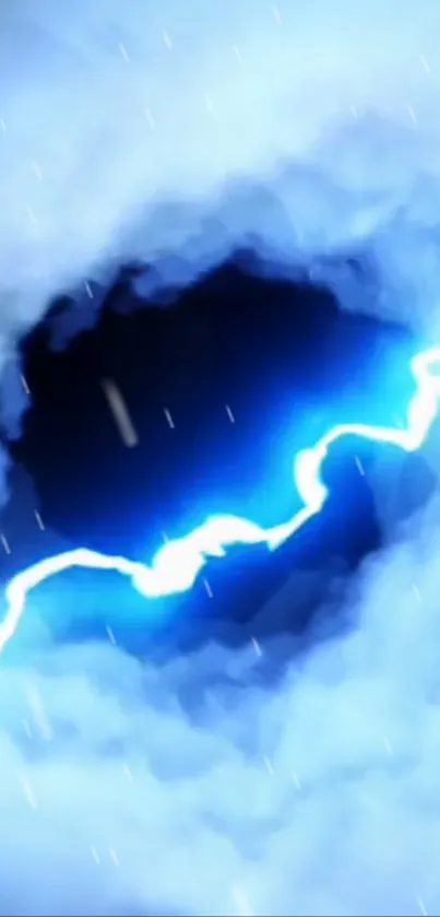 Blue lightning against swirling clouds in a dynamic phone wallpaper.