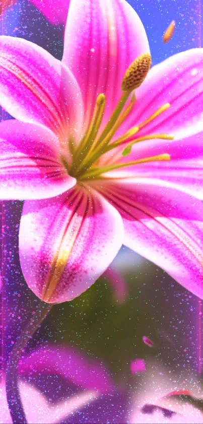 Vibrant lily with sparkling petals in a colorful mobile wallpaper.