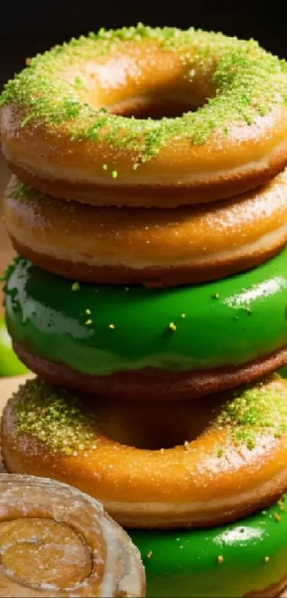 Stack of lime-glazed donuts on a mobile wallpaper.