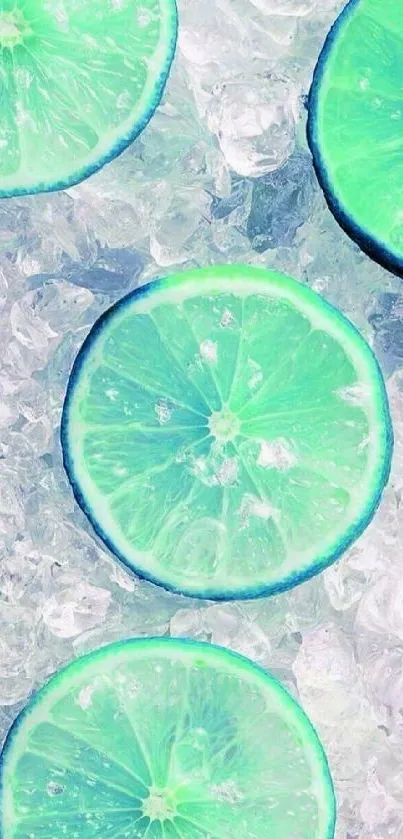 Vibrant lime slices on ice wallpaper design.