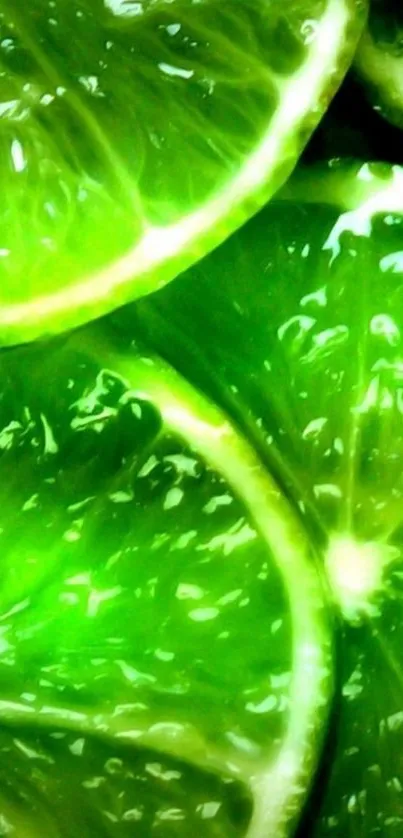 Closeup of vibrant green lime slices as mobile wallpaper.