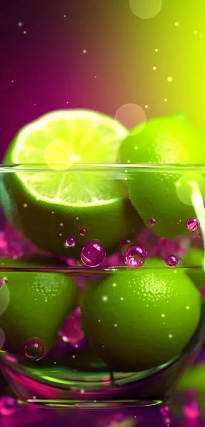 Vibrant lime and bubbles in glass, colorful mobile wallpaper.