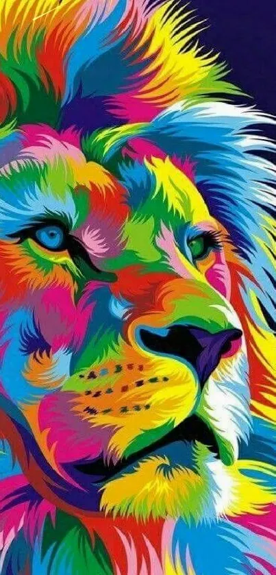 Vibrant abstract lion in multiple colors on a mobile wallpaper.