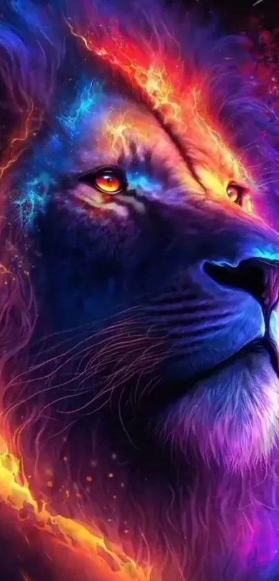 Vibrant artistic lion wallpaper with neon colors and striking design.