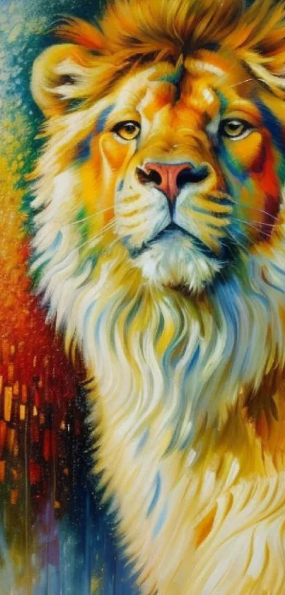 Vibrant lion artwork with colorful details.