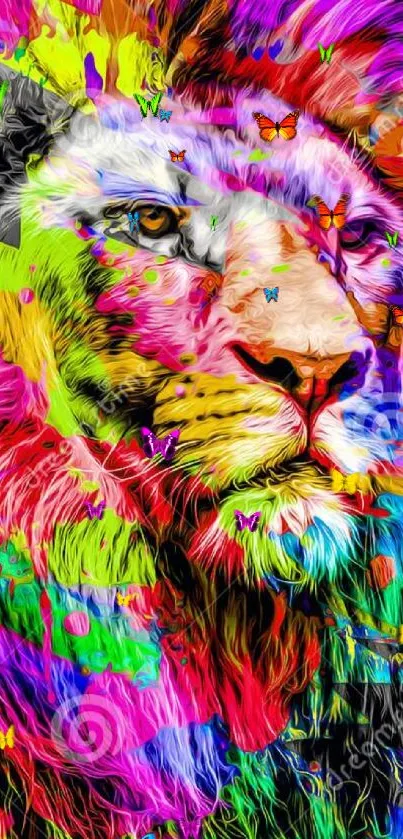 Colorful abstract lion art wallpaper with vibrant strokes.