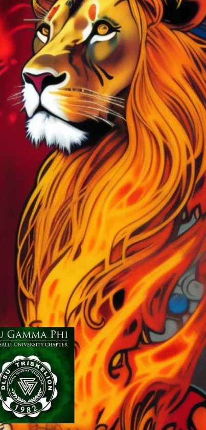 Vibrant lion art illustration with dynamic orange mane.