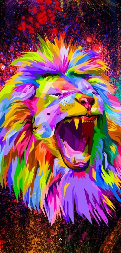 Vibrant abstract lion artwork with colorful splash in mobile wallpaper format.