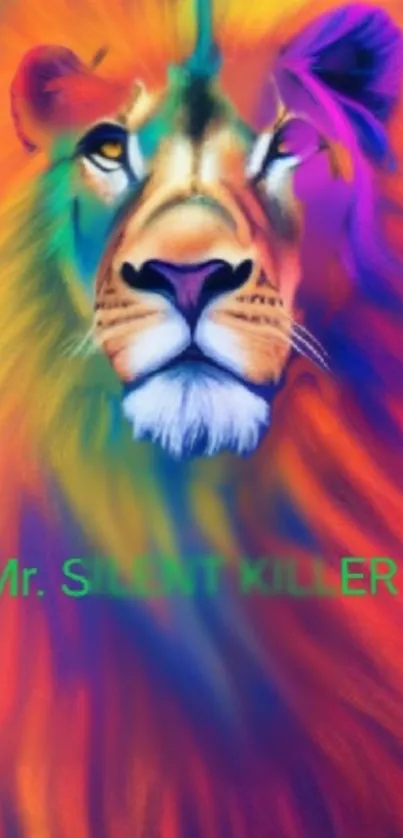 Vibrant, colorful lion art wallpaper for mobile phones.