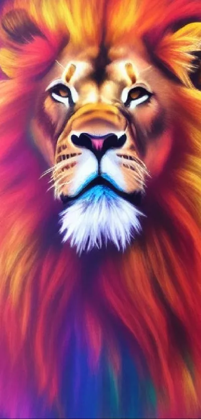 Vibrant artistic lion with colorful mane wallpaper.