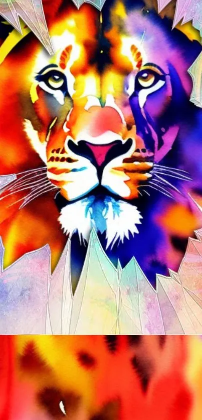 Colorful lion art wallpaper with a vibrant design.