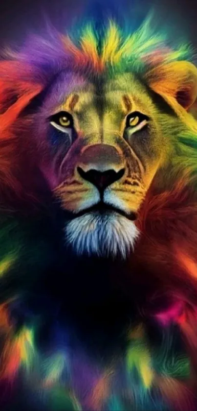 Colorful lion with multicolor mane art.