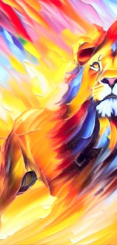 Abstract lion painting with vibrant colors and dynamic design.