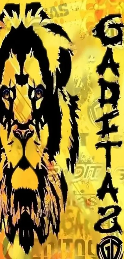 Bold black and yellow lion art wallpaper for mobile devices.