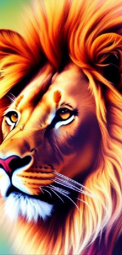 Vibrant lion art wallpaper with bold colors and majestic details.