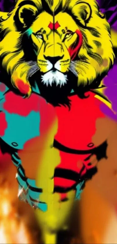 Vibrant and colorful lion art wallpaper featuring bold yellow hues.