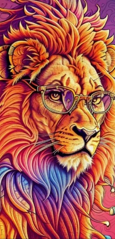 Vivid and artistic lion illustration with glasses.