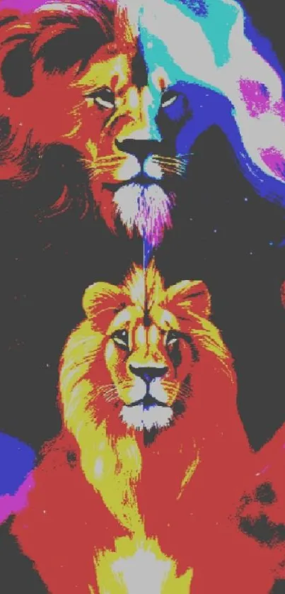 Colorful and artistic lion illustration wallpaper.