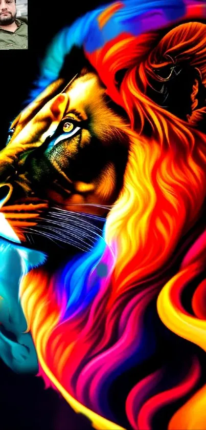 Vibrant and colorful lion art wallpaper with a fiery mane design.