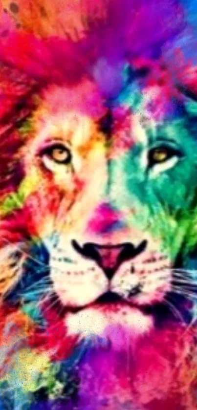 Vibrant, colorful lion splash art mobile wallpaper design.