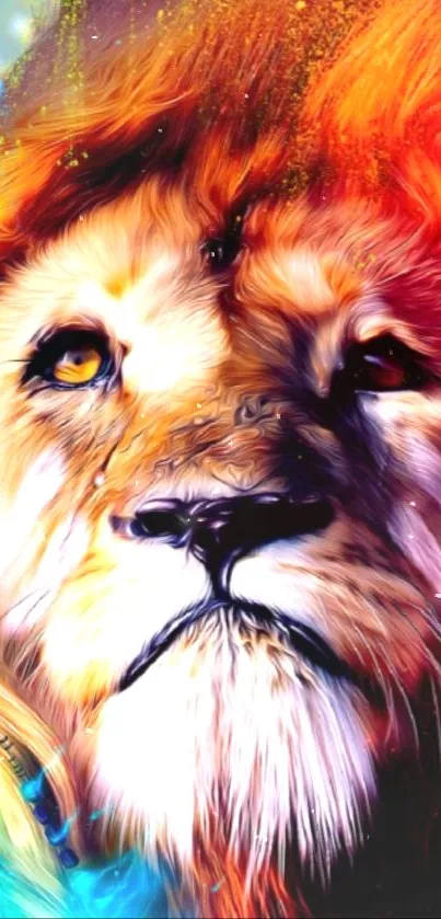 Vibrant abstract lion art wallpaper with colorful design.