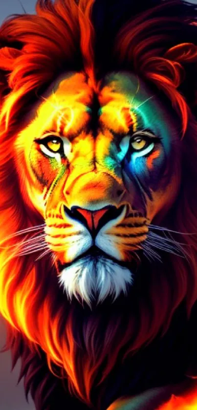 Vibrant fiery lion illustration with bold colors for phone wallpaper.