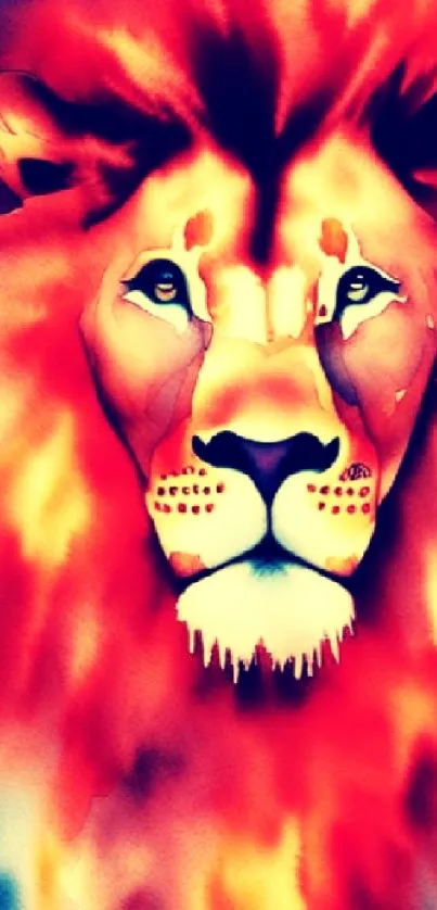 Vibrant, fiery orange lion art wallpaper for mobile devices.