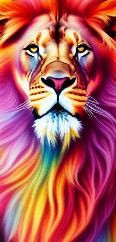 Vibrant lion art wallpaper with rainbow colors.