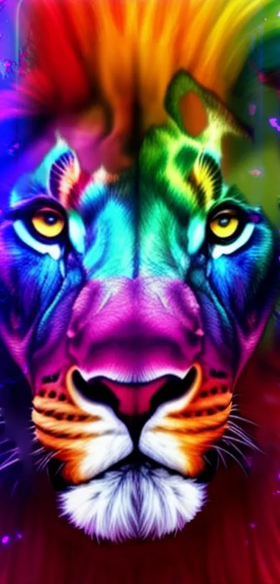 Colorful and vibrant lion face art wallpaper.