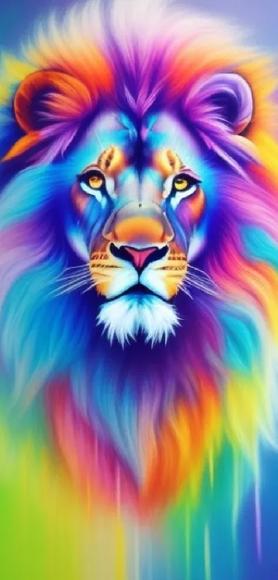 Colorful rainbow lion head artwork in vibrant hues for phone wallpaper.