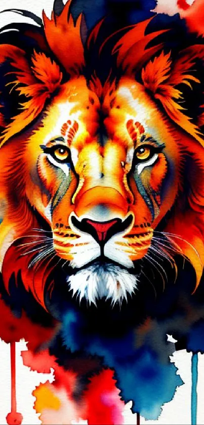 Vibrant and colorful lion face with abstract design on mobile wallpaper.