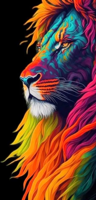 Vibrant and colorful lion art wallpaper for mobile screen.