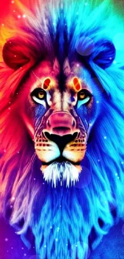 Vibrant and colorful lion art with a blend of dynamic colors.