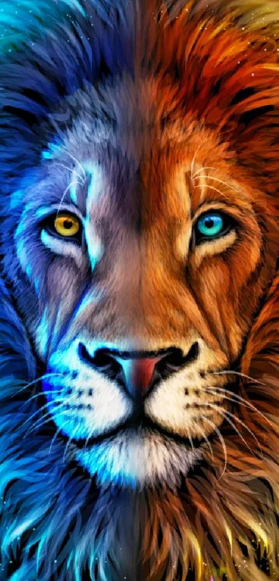 Vibrant and colorful cosmic lion design for mobile wallpaper.