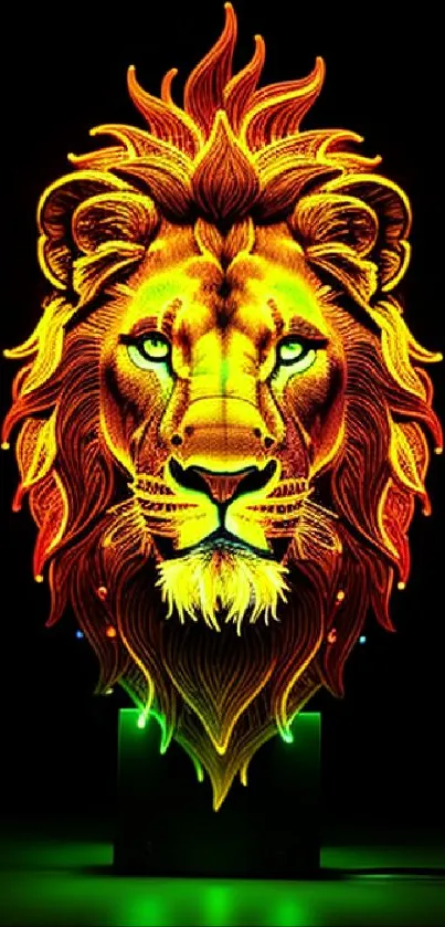 Vibrant lion face with glowing accents on a black background.